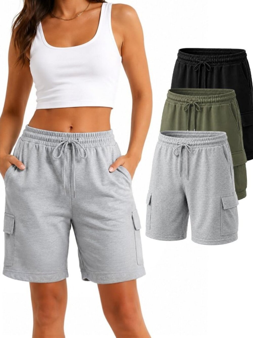 Casual Women's Cargo Bermuda Shorts - Lightweight Sweat Shorts for Summer Fun